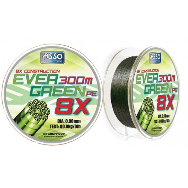 ASSO Evergreen PE X8 0,18mm/130m 13,8kg - fonott zsinór